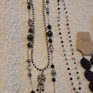 Handmade Purple Beaded Layered Pendant Necklace - Women Jewelry